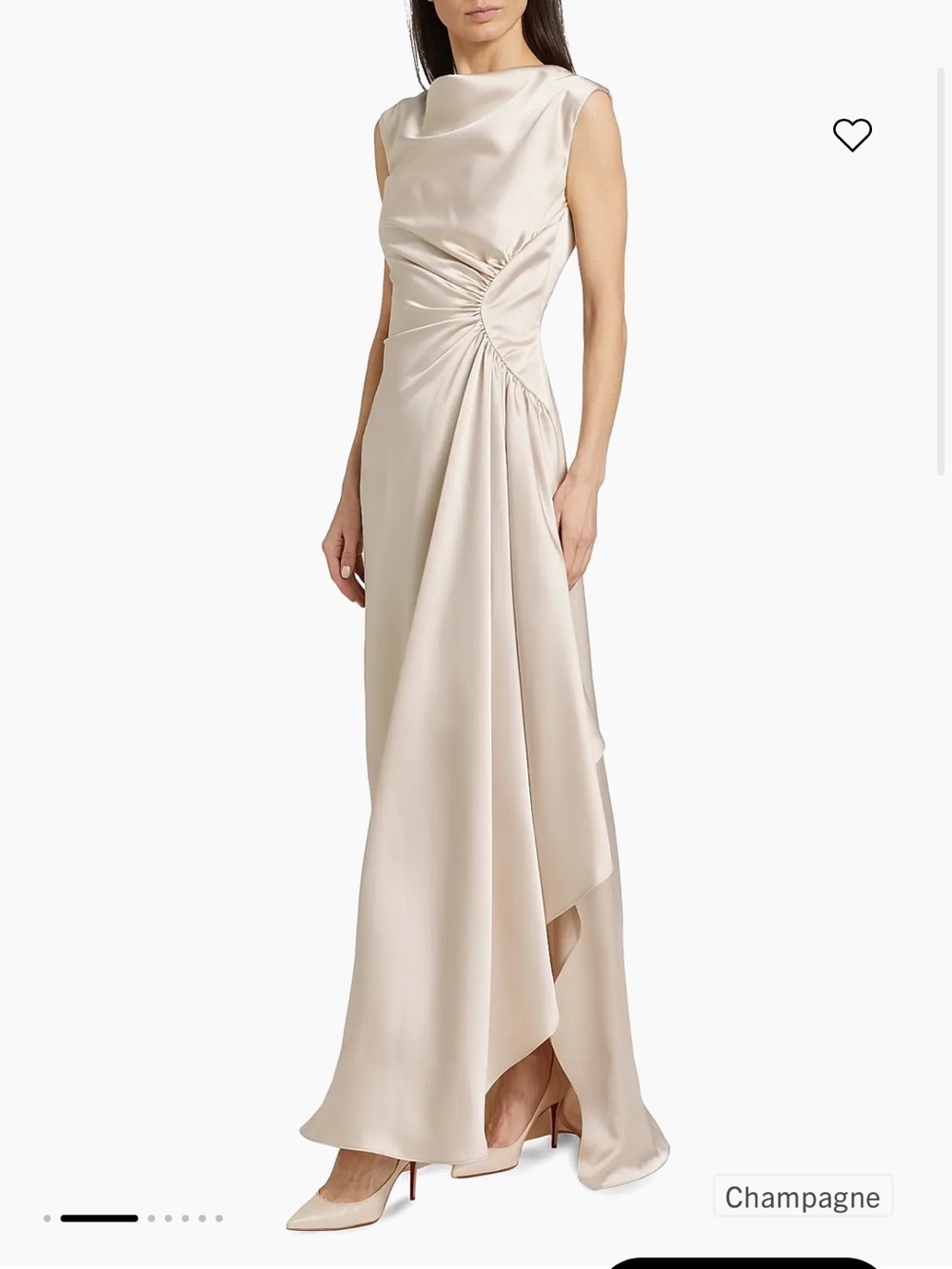 Amsale Champagne Satin Ruched Maxi Dress